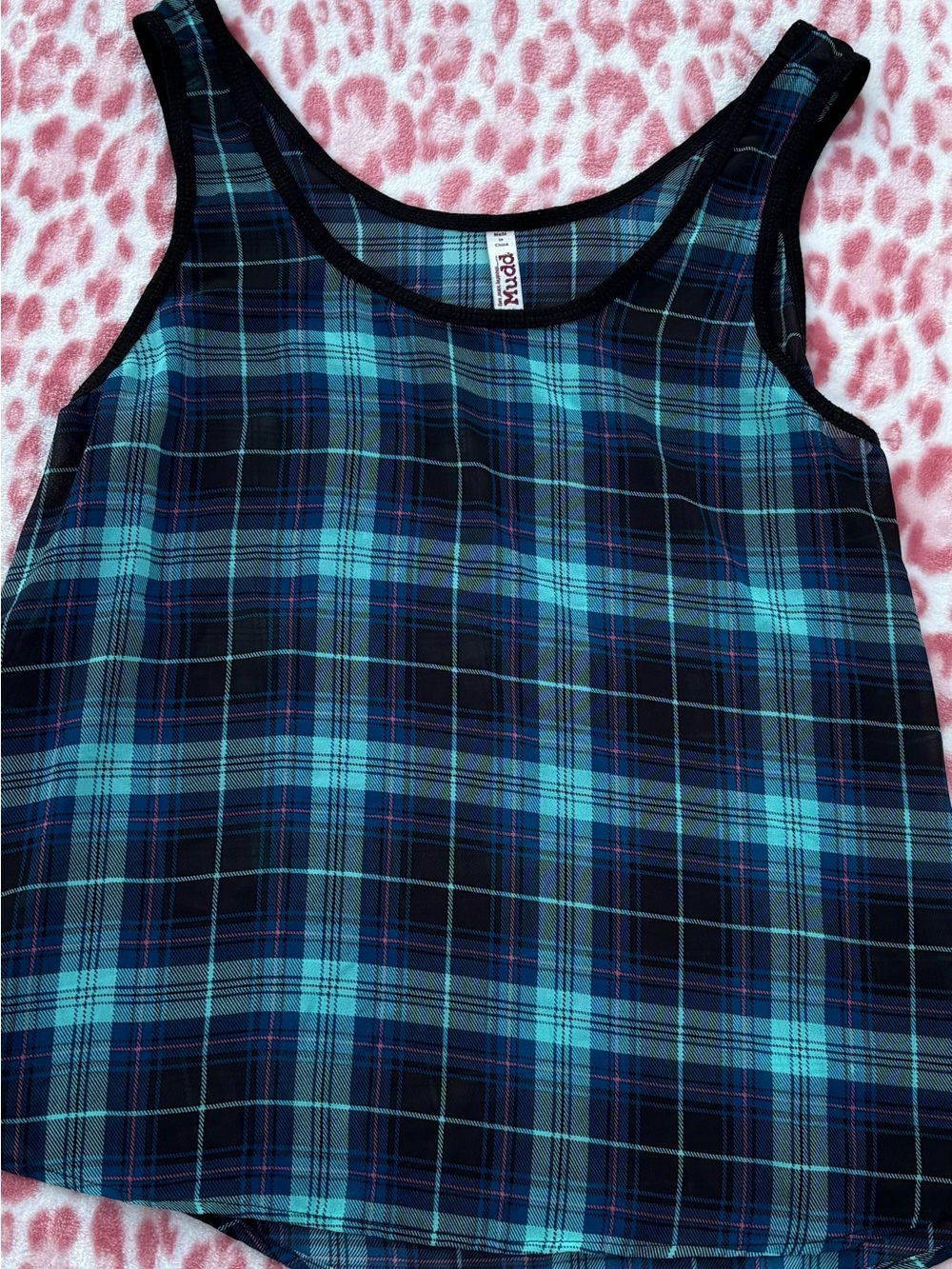 Mudd Plaid Tank Top in Teal and Black
